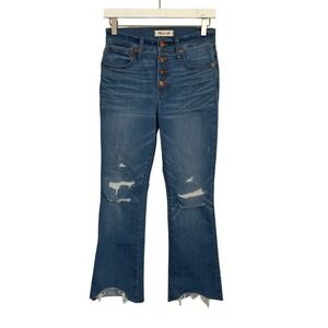 Madewell Jeans Distressed Cali Demi‎ Boot Button Fly Raw Hem Size 25